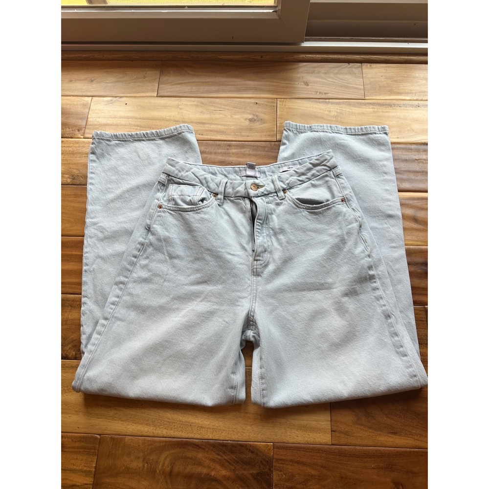 Forever 21 Curved Wide Leg Jeans Light Wash Blue High Waist Size 30